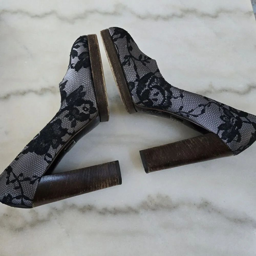 Gucci Black Grey Floral Lace and Satin Platform Round Toe Pumps Size 39 - Picture 8 of 10